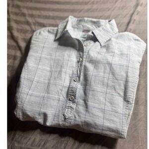 Stio Womens Medium grey Plaid Long Sleeve Henley Shirt Split Back Hem Top